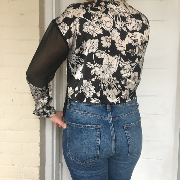 SOLD - Floral blouse with sheer black panels - Picture 3 of 4